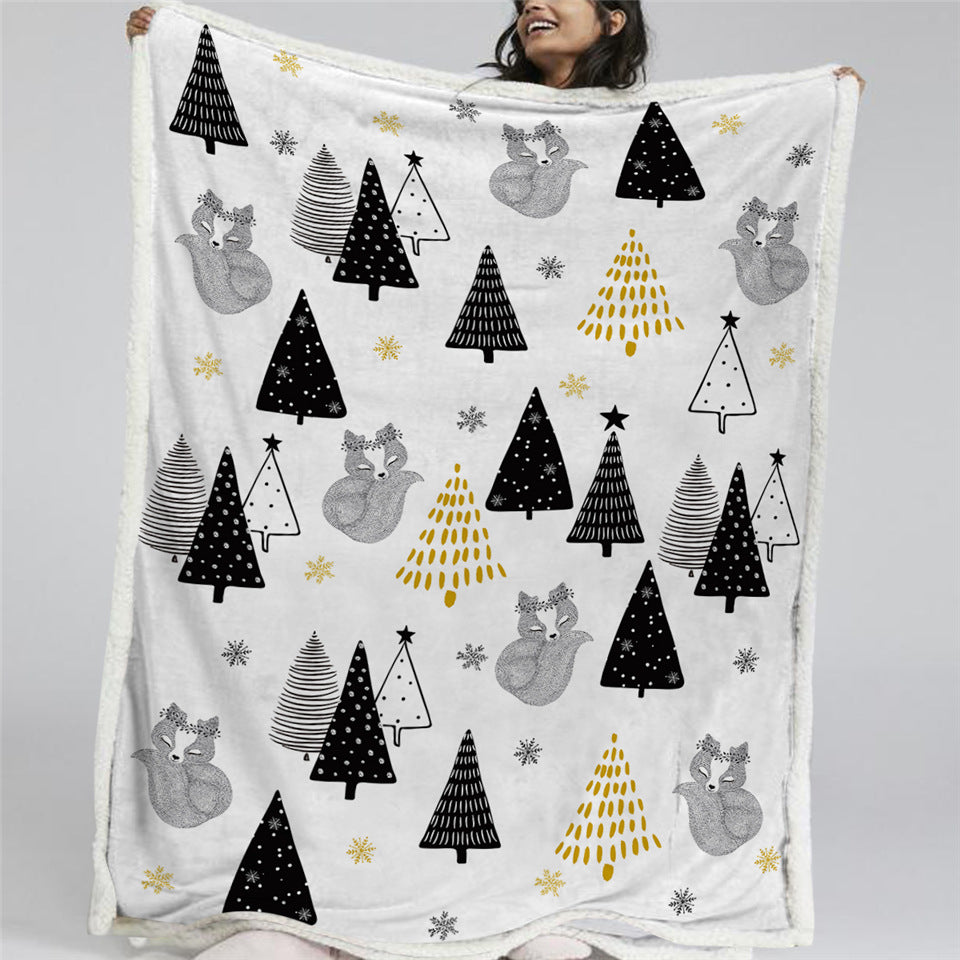 Fox And Christmas Trees Sherpa Fleece Blanket - Beddingify