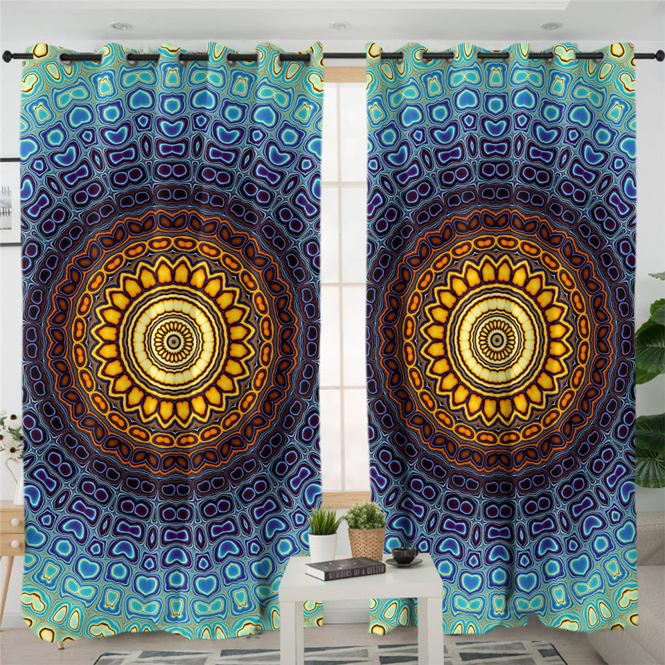 Concentric Sun Mandala Style 2 Panel Curtains