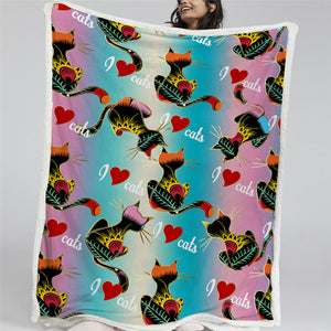 Heart Cat Sherpa Fleece Blanket