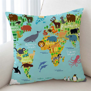 Animal World Map Cushion Cover - Beddingify