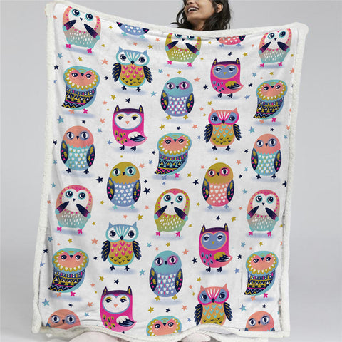 Image of Cartoon Owls BLMT2302 Sherpa Fleece Blanket