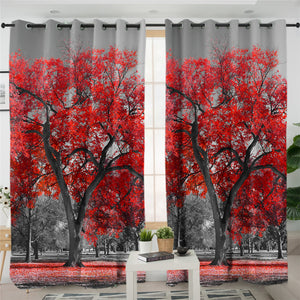 Red Leaves Tree 2 Panel Curtains