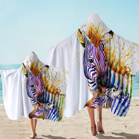 Image of Color Splashed Zebra Hooded Towel