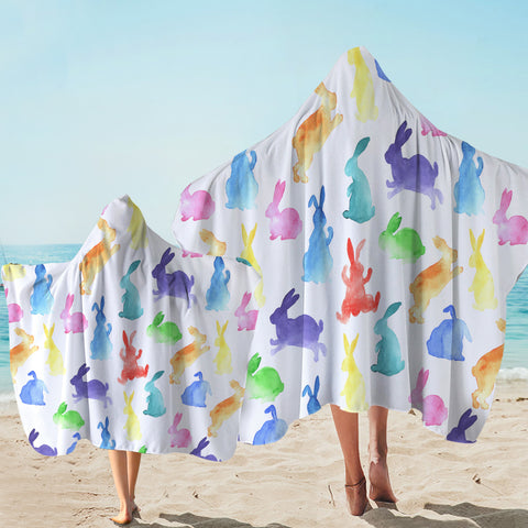 Image of Colorful Bunnies White Hooded Towel
