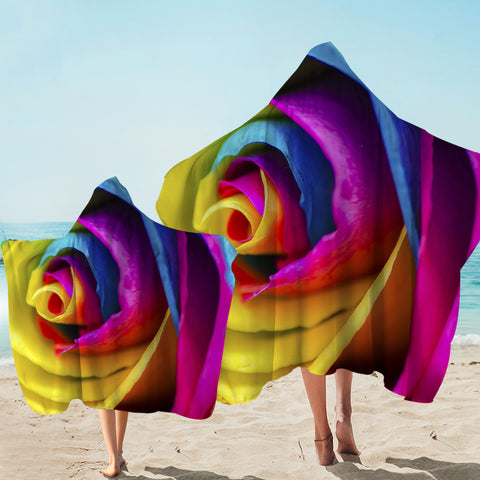 Image of 3D Multicolored Rose Petals Hooded Towel