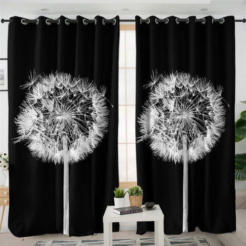 Image of B&W Dandellion 2 Panel Curtains