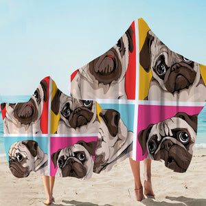 Pug Portraits Hooded Towel