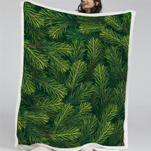 Conifer Patterns Black Sherpa Fleece Blanket