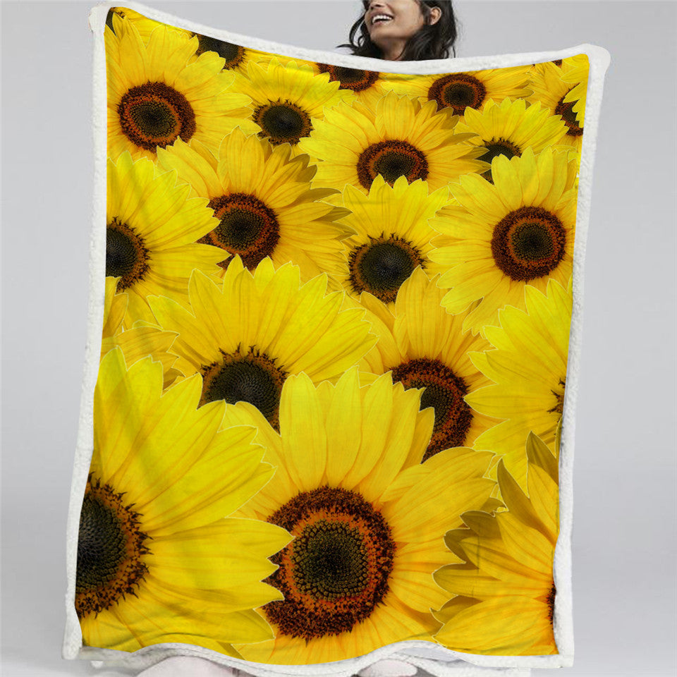Sunflowers Motif Sherpa Fleece Blanket