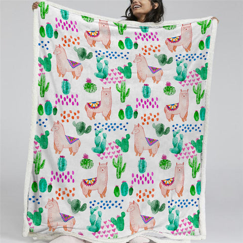 Image of Cactus And Llama Sherpa Fleece Blanket - Beddingify