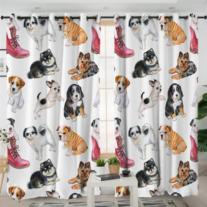 Cute Dogs 2 Panel Curtains
