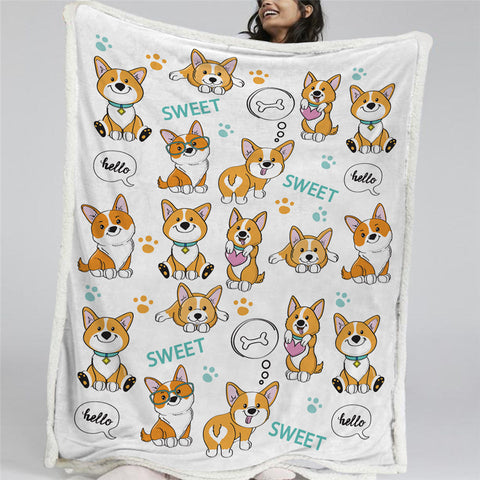 Image of Sweet Corgi Themed Sherpa Fleece Blanket