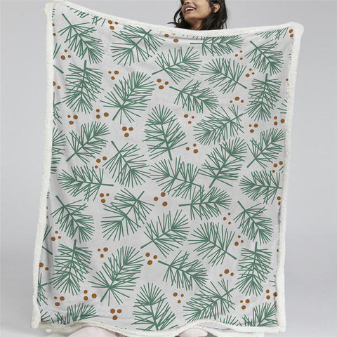 Image of Conifer Patterns White Sherpa Fleece Blanket