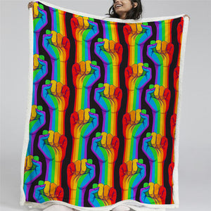 Rainbow Fist Sherpa Fleece Blanket - Beddingify