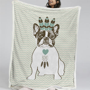 Boho Bulldog Sherpa Fleece Blanket