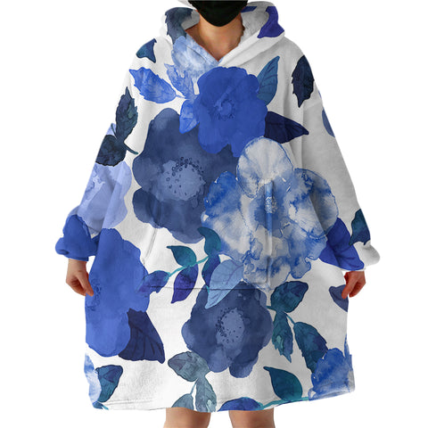 Image of Blue Flowers SWLF0629 Hoodie Wearable Blanket