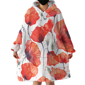 Red Flowers SWLF0849 Hoodie Wearable Blanket