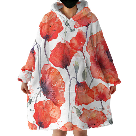 Image of Red Flowers SWLF0849 Hoodie Wearable Blanket