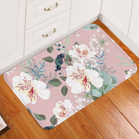 Image of White Flowers Pinkish Door Mat