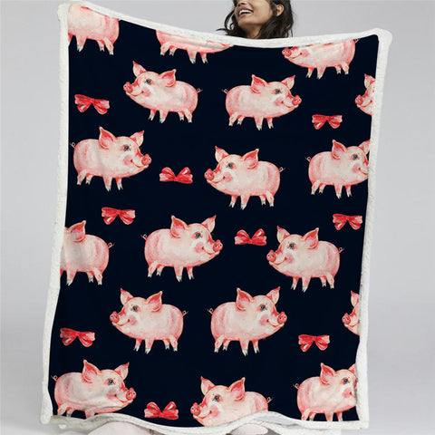 Image of Cute Pig Themed Sherpa Fleece Blanket