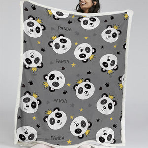 Crown Panda Patterns Sherpa Fleece Blanket