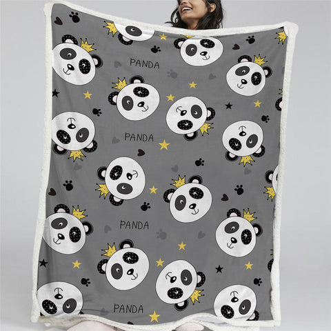 Image of Crown Panda Patterns Sherpa Fleece Blanket