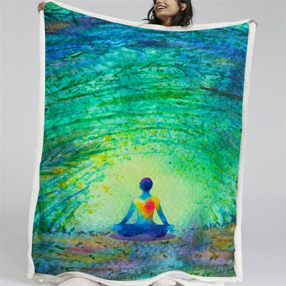 Watercolor Meditation Sherpa Fleece Blanket - Beddingify