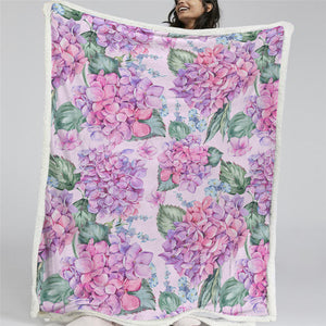 Floral Purple Pink Sherpa Fleece Blanket