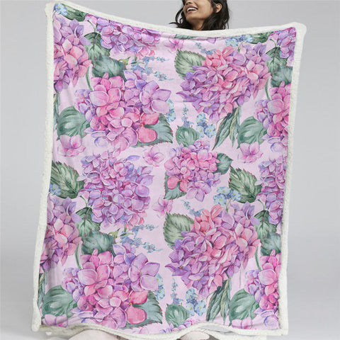 Image of Floral Purple Pink Sherpa Fleece Blanket