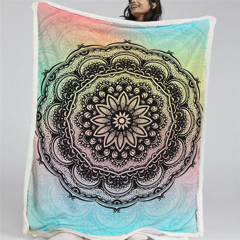 Image of Pastel Mandala Themed Sherpa Fleece Blanket