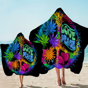 Love & Peace Black Hooded Towel