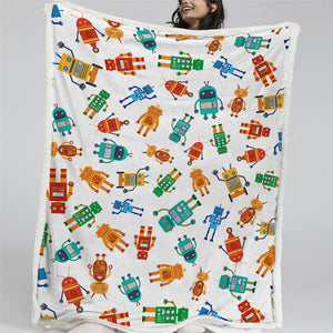 Cartoon Robot Sherpa Fleece Blanket