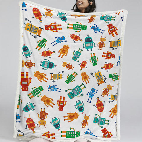 Image of Cartoon Robot Sherpa Fleece Blanket