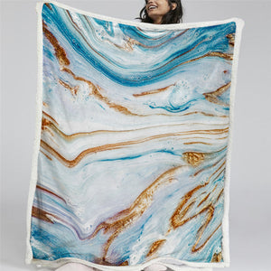 Green White Marble Themed Sherpa Fleece Blanket