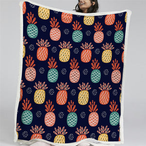 Pineapple Themed Sherpa Fleece Blanket