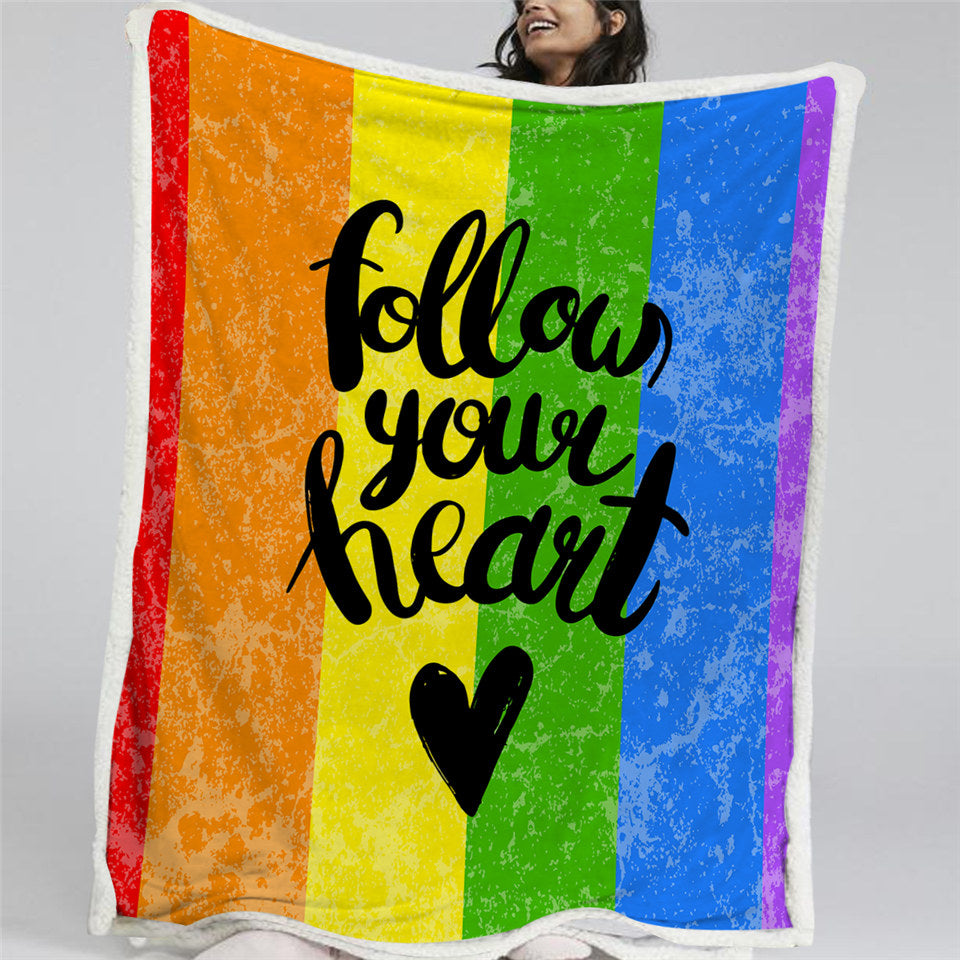 Follow Your Heart Rainbow Sherpa Fleece Blanket