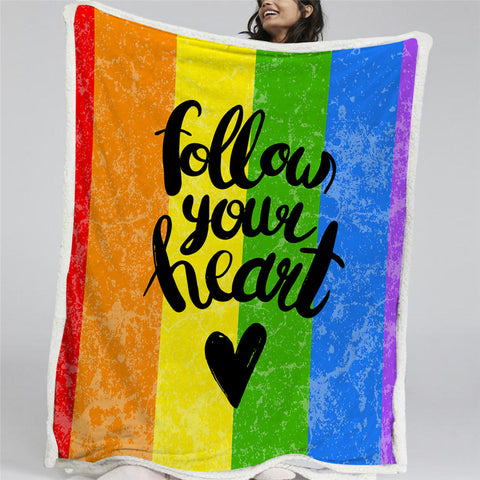 Image of Follow Your Heart Rainbow Sherpa Fleece Blanket