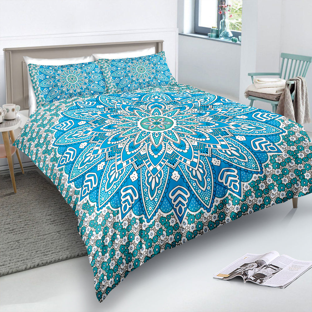 Sky Blue Lotus Mandala Bedding Set - Beddingify