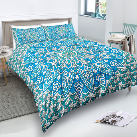 Image of Sky Blue Lotus Mandala Bedding Set - Beddingify