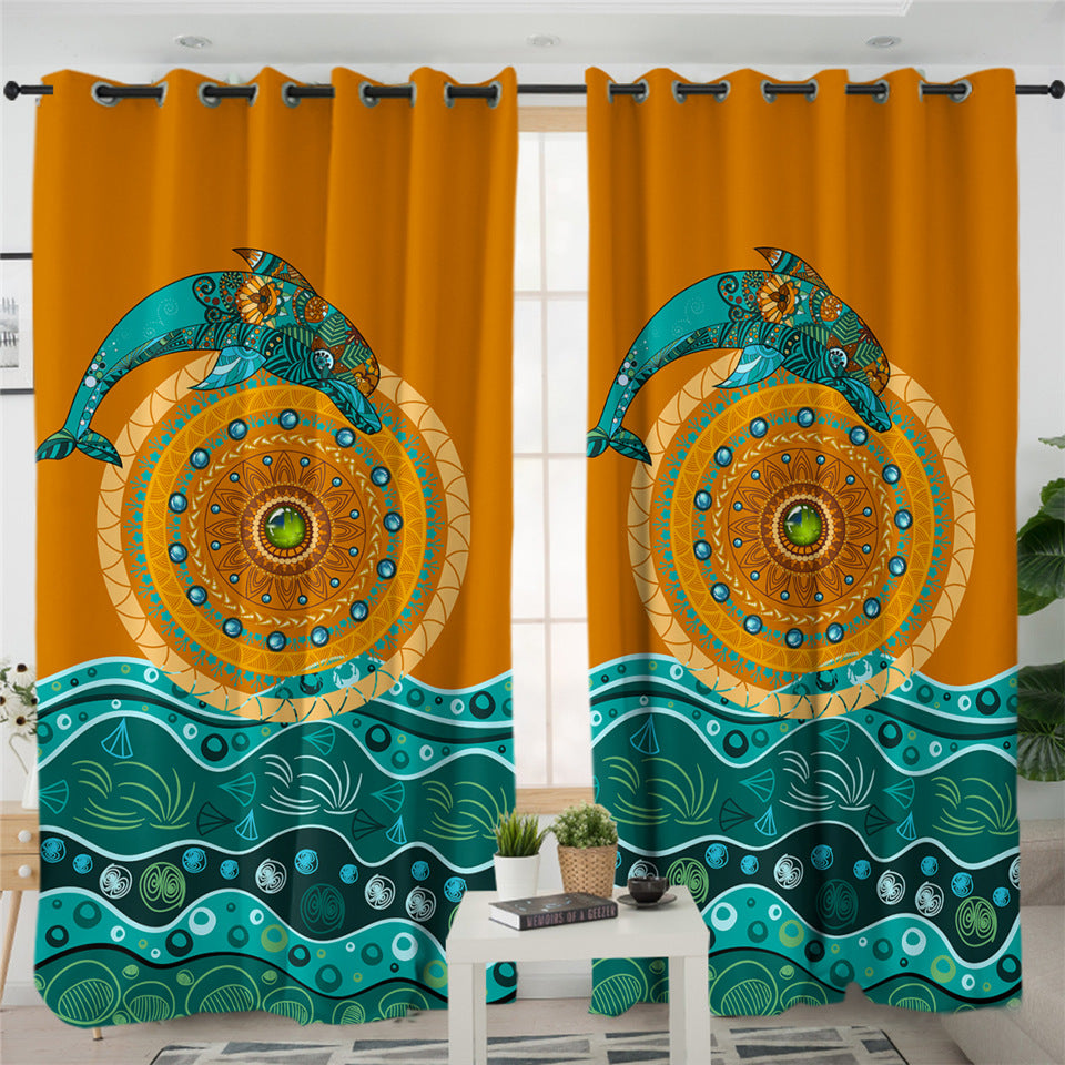 Stylized Leap Back Dolphin 2 Panel Curtains