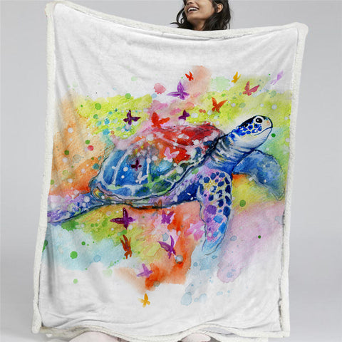 Image of Turtle Butterflies Sherpa Fleece Blanket