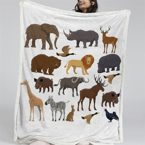 Image of African Fauna White Sherpa Fleece Blanket