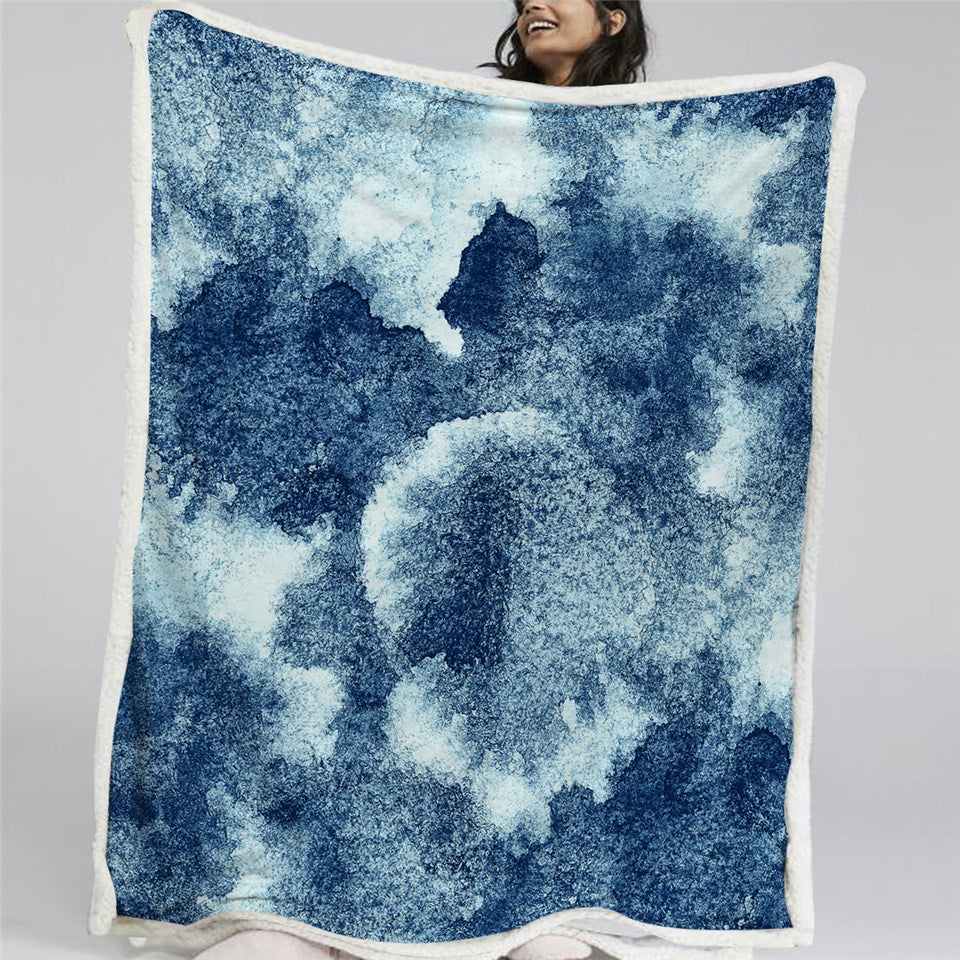 Blue Watercolor Sherpa Fleece Blanket