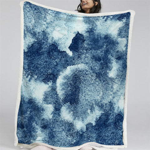 Image of Blue Watercolor Sherpa Fleece Blanket