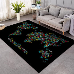 Iconic Continents Black SW0473 Rug