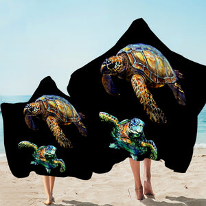 Sea Turtles Black Hooded Towel