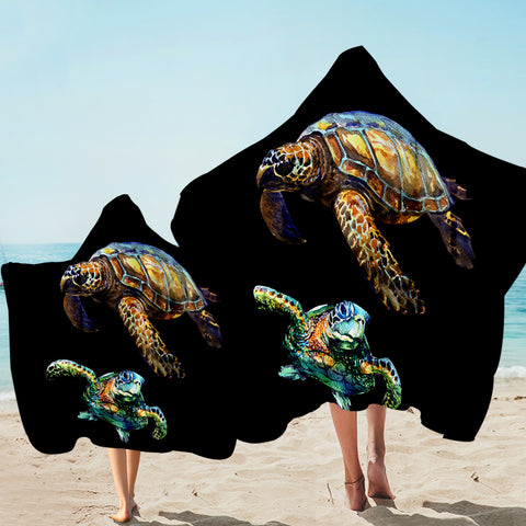 Image of Sea Turtles Black Hooded Towel