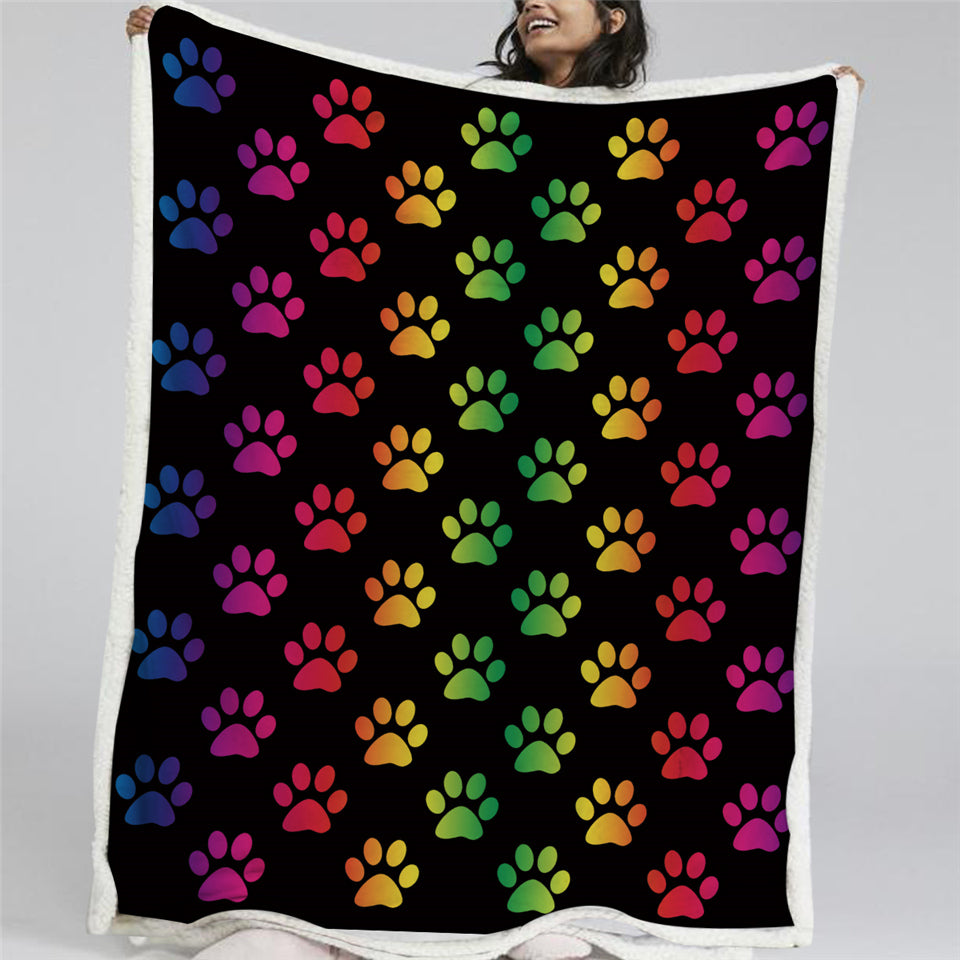 Rainbow Dog Footprints Sherpa Fleece Blanket - Beddingify
