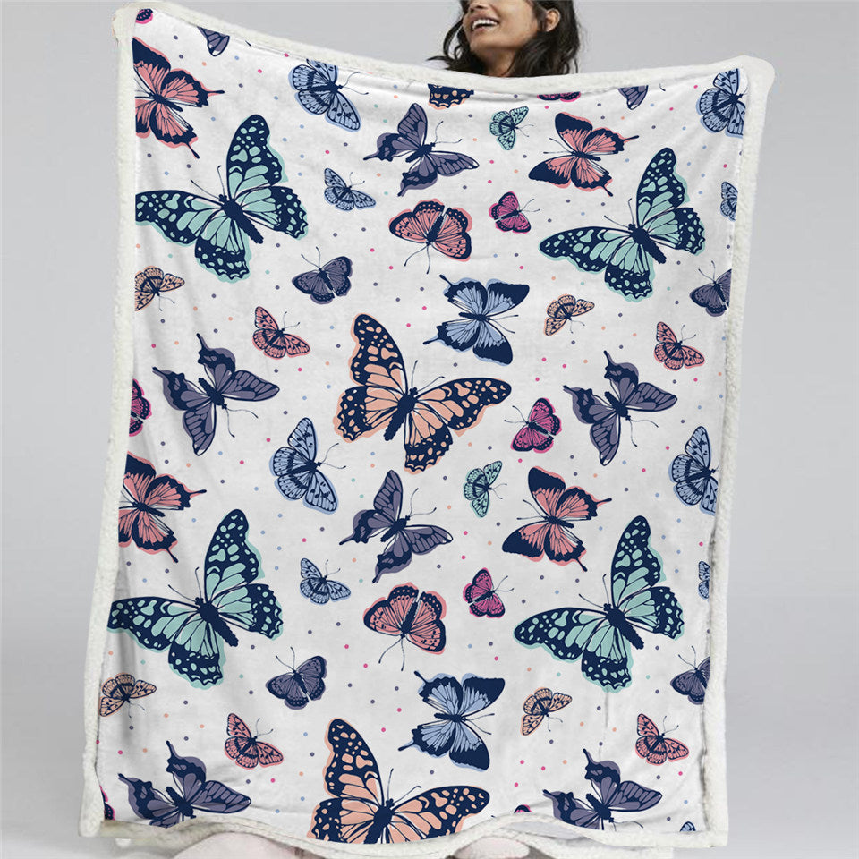 Vintage Butterflies Themed Sherpa Fleece Blanket