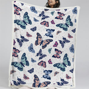 Vintage Butterflies Themed Sherpa Fleece Blanket